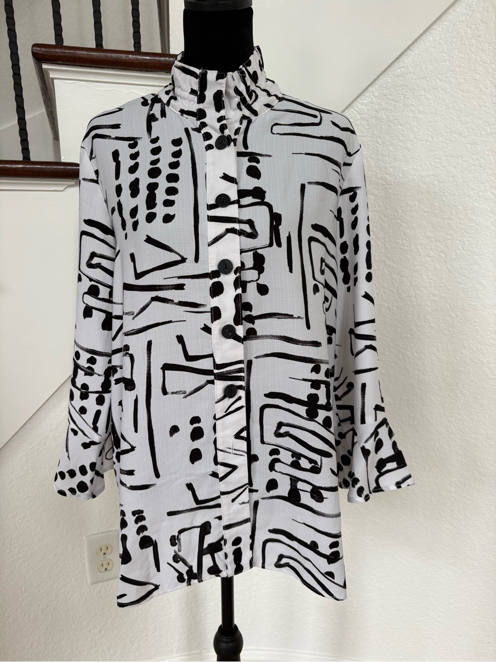 Joseph Ribkoff White Shirt with Black Abstract Print